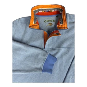 Orvis World Flag Textured Quarter Zip Sweater Blue Pullover Men’s XL Cotton - Picture 1 of 12