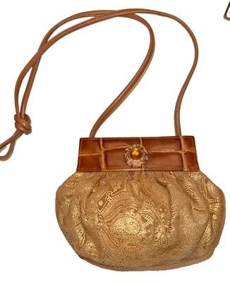 Vintage 80's Braccialini PURSE fabric medallion leather shoulder clutch bag - Image 1 of 4