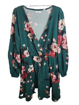 Mini Vestido Maurices Boho Verde Floral Cuello en V Corbata Cintura Babydoll Para Mujer Talla XL Foto 1 de 4