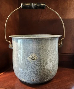 Vtg Gray Goose Labeled Enamelware Pail/Bucket & Wood Handle - 8.5" Tall - Picture 1 of 8