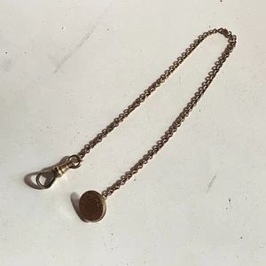 ANTIQUE 9 INCH BUTTON POCKET WATCH CHAIN - GOLD TONE - FOR RESTORATION - Picture 1 of 2