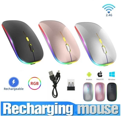 Wireless Bluetooth Mouse Dual Mode LED Rechargeable Mice iPad Laptop PC - Image 1 of 4