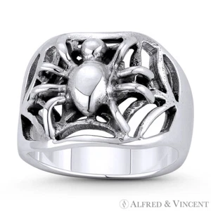 Anillo gótico distintivo de plata esterlina .925 dije araña sobre tela de arácnido - Imagen 1 de 1