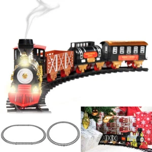 Electric Christmas Train Tracks Set Kids Toy Xmas Gift W/ Light Sound Real Smoke - Picture 1 of 14