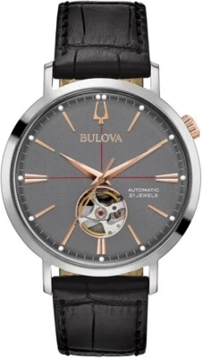 Orologio Bulova Uomo Acciaio Automatico Cinturino Pelle Nero _96A187 - Immagine 1 di 3