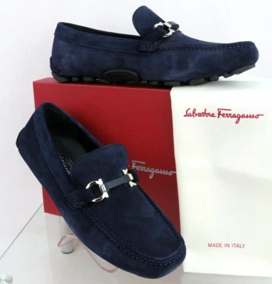 MOCASINES DE CONDUCCIÓN FERRAGAMO SALAMANCA AZUL MARINO GAMUZA GANCINI BIT 8,5 EE Foto 1 de 4