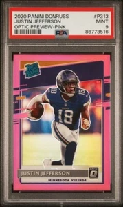2020 Panini Donruss- Justin Jefferson #P313 Optic Preview Pink - PSA 9 - Rookie - Picture 1 of 2