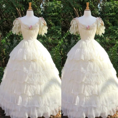 Vintage Wedding Dresses Scoop Neck Short Sleeve Full Length A-Line Bridal Gowns - Image 1 of 4