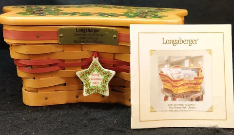 2001 Longaberger Christmas Shining Star Basket  Tie-on,Plastic,Liner SHIPS FREE Cover