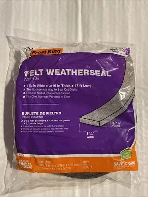 Selo meteorológico de feltro Frost King 1-1/4” largura X 3/16” espessura X 17 pés de comprimento cinza S214/17 - Imagem 1 de 2