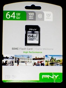 PNY High Performance SDXC 64 GB Memory Card - UHS-I U1/Class 10 P-SDXC64GU185-GE - Picture 1 of 7