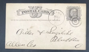Antique 1877 Lima Ohio to Bluffton Target Fancy Cancel US Postal Card Postcard - Picture 1 of 3