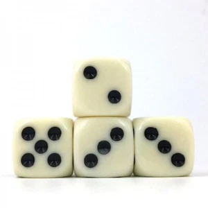 Juego de dados 16 mm (6 unidades) marfil opaco negro pips d6 nuevo ND-3106 - Imagen 1 de 1