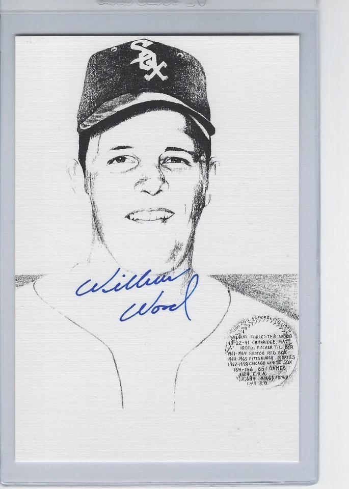 Tarjeta de arte de béisbol autografiada por Wilbur Wood White Sox firmada por 4x6 Foto 1 de 1