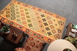 Kilim Area Rugs, 3x9 Rug, Turkish Vintage Wool Hand Knotted Rug 3'6" x 9' - Picture 1 of 10