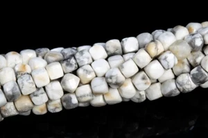 Cubo facetado de howlita blanca de 4 mm grado AA cuentas sueltas de piedras preciosas naturales genuinas - Imagen 1 de 4