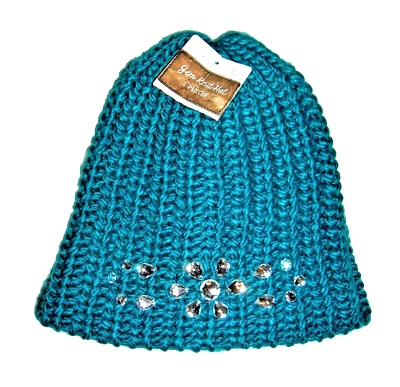 НОВЫЙ С ЯРЛЫКАМИ ❤ ВЗРОСЛЫХ ❤ БИРЮЗОВЫЙ СИНИЙ ❤ ВЯЗАНАЯ ШЛЯПА СО СТРАЗАМИ ❤ НА: ДРАГОЦЕННЫЙ КАМЕНЬ ВЯЗАНАЯ ШЛЯПА ДЕПО - Изображение 1 из 2