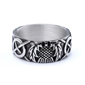 Scottish Thistle Mens Wedding Band Rings Stainless Steel Vintage Signet Ring - Picture 1 of 7
