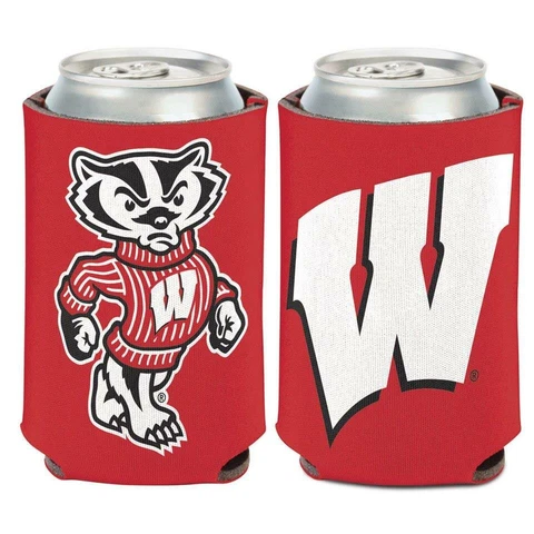 Wisconsin Badgers 12oz Two Sided Can Cooler [NEW] NCAA Coozie Koozie Beer Drink Cover