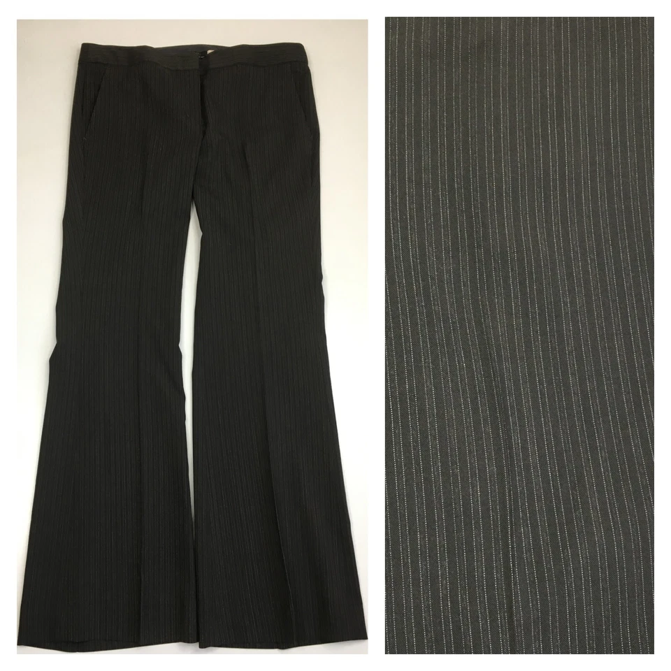 Pantalón de vestir BCBGMAXAZRIA marrón a rayas mezcla de lana pierna acampanada clara para mujer talla 8 Foto 1 de 4