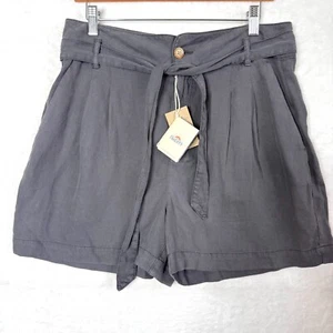 Faherty Arlie Tie Waist Shorts Womens M Gray Organic Cotton Pleated High Rise - Picture 1 of 9