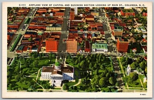 Columbia South Carolina 1940er Postkarte Luftaufnahme Kapitol und Geschäftsbereich - Bild 1 von 2
