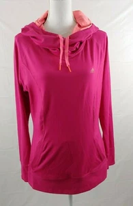 Adidas Womens Pullover Top Jacket Sz Medium Pink Hooded Thumb Holes Long Sleeve - Picture 1 of 7