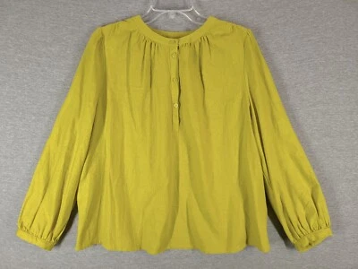 Who What Wear Top Womens Large Yellow Green Linen Blend Long Sleeve Relaxed Fit - Image 1 of 4