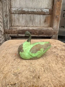 Old Wooden Hand Crafted Brass Head Vintage Swan Duck Figure - Picture 1 of 14