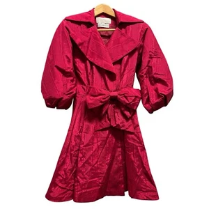 Vintage 80s Pink Wrap Dress with Oversized Bow & Puff Sleeves Saks Fifth Avenue - Picture 1 of 15