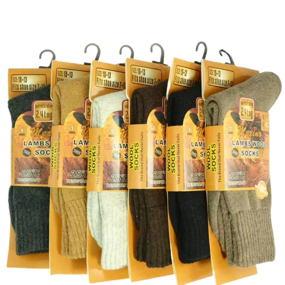 6 pairs Men's Winter Warm merino lamb wool  Boots Thermal Crew Socks Size 10-13 - Image 1 of 2