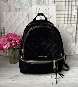 Michael Kors Rhea Zip Backpack Black Velvet Quilted Bag - Picture 1 of 15