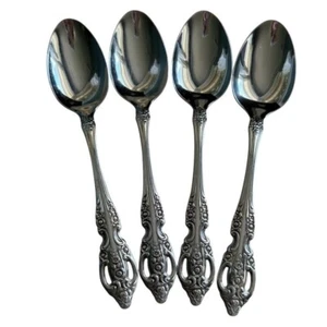 4 cucchiaini zuppa ovale Oneida Pembrooke Renoir SSS 6 7/8" vintage acciaio inox - Foto 1 di 9