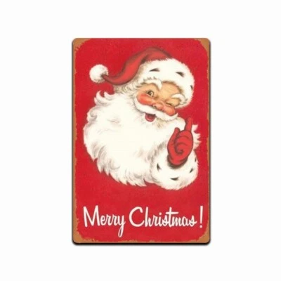 ОЛОВЯННЫЙ ЗНАК САНТА-КЛАУСА 1950 ВИНТАЖНАЯ КОПИЯ ПРАЗДНИЧНЫЙ РОЖДЕСТВЕНСКИЙ МЕТАЛЛИЧЕСКИЙ ПЛАКАТ - Изображение 1 из 4