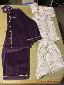 Ladies Size L Pajama Sets 4 Pc Nine West And Ekouaer Pants Shorts Tops Button Up - Picture 1 of 13
