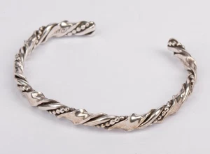 Vintage Sterling Silver Twisted Ribbon & Bead Cuff Bracelet 17g - Picture 1 of 7