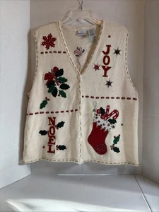Bobbie Brooks Womens XL Beige Christmas Holiday Sweater Vest Joy NOEL - Picture 1 of 5
