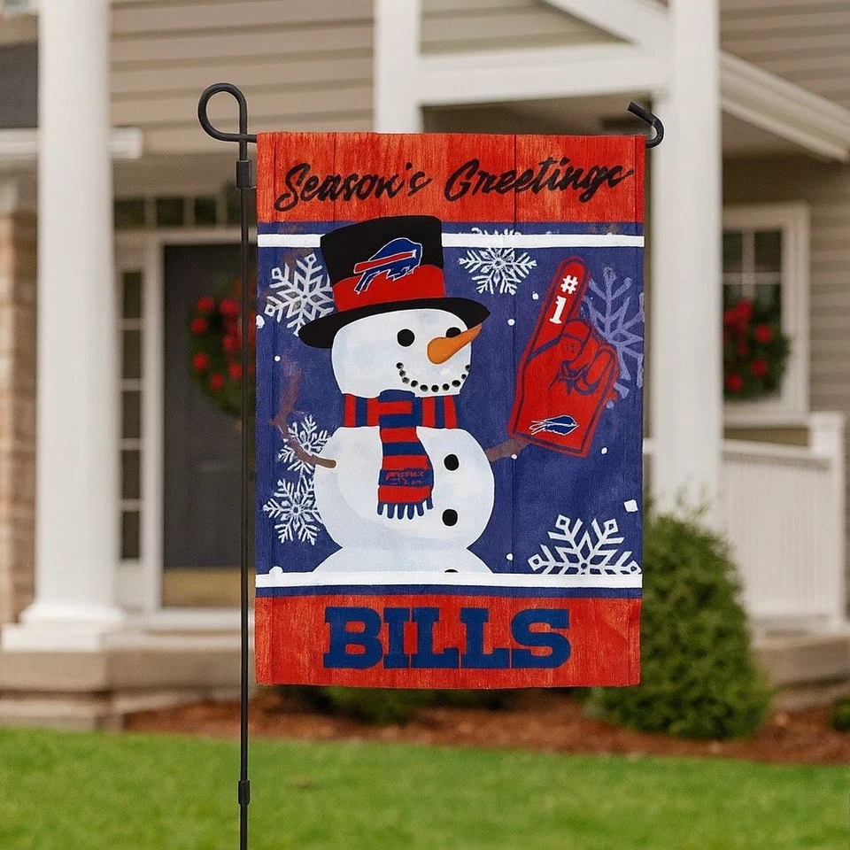 Buffalo Bills Saludos Temporada Nieve Jardín Bandera y Patio Soporte Incluido Foto 1 de 3