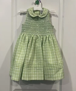 Sarah Louise England Hand Smocked Embroidered Summer Dress Gingham Green Size S - Picture 1 of 12