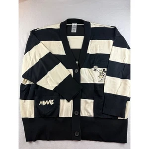 Disney Minnie Mouse Striped Cardigan Sweater Womens 2X Black Cream Pockets - Picture 1 of 16