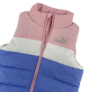 Puma Puffer Vest Sleeveless Padded Full Zip Pink Blue White Kids S 7/8 - Picture 1 of 6