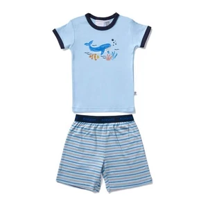 Boys Size 3-7 Marquise Blue Whale Stripe Summer Short Sleeve Cotton Pyjama Set - Picture 1 of 5