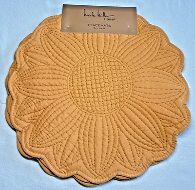 Nicole Miller Home Placemats (4) GOLD SUNFLOWERS 15 inch 100% POLYESTER NIP