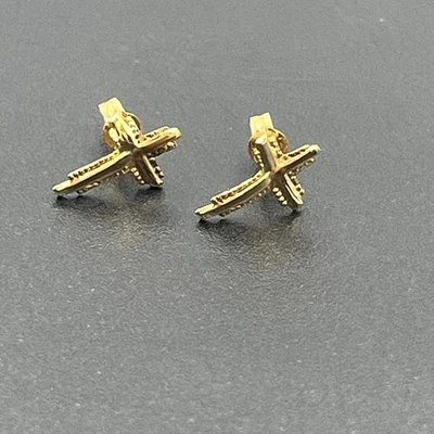 Aretes cruzados de oro amarillo delicados con cruz RL 10K para hacer 0,22 gramos Foto 1 de 4