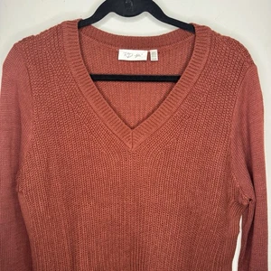 Sweater Rust Orange Size Large Knit Crew Neck Long Sleeve Pullover Top Soft - Picture 1 of 8
