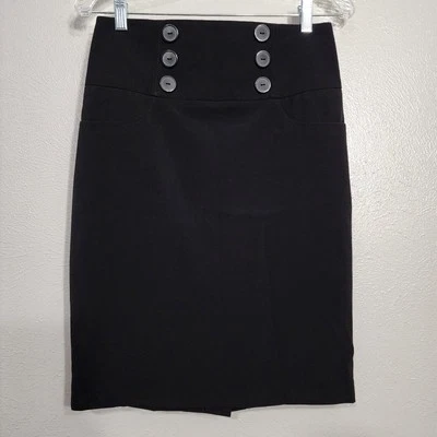 BCX Skirt Juniors Size 7 Button Accents Stretch Pencil Skirt Black - Image 1 of 4