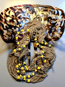 Collar con cuentas Art Deco Art Deco genuino de la década de 1920 + pinza de pelo grande esculpida 50 pulgadas - Imagen 1 de 24