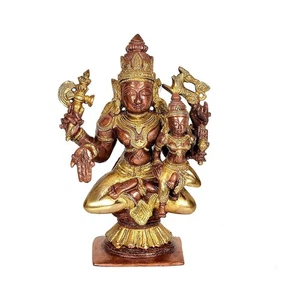Brass Shiv Parvati Idol For Temple Home Decoration High 7inch - Picture 1 of 5