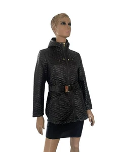 NEW Chico's Black Quilted Belted Gold Hardware Zippers Jacket - Sz 2 12/14 - Picture 1 of 7