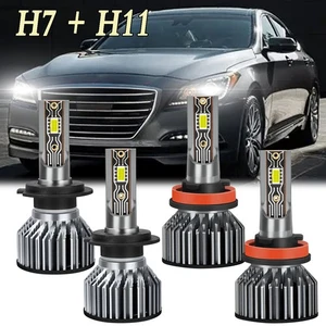 4x H7+H11 LED Headlight Bulbs High Low Beam White For Hyundai Genesis 2009-2014 - Picture 1 of 13
